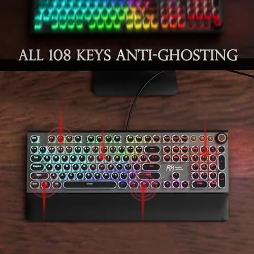 RK ROYAL KLUDGE X108 Typewriter Mechanical Keyboard 108 Keys RGB Backlit Shadow Black thumbnail 7
