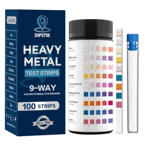 DIPSTIK 9 Way Heavy Metals Water Test Strips 100ct | Accurate Home Water Testing Kit for Iron, Mercury, Lead & More thumbnail 1