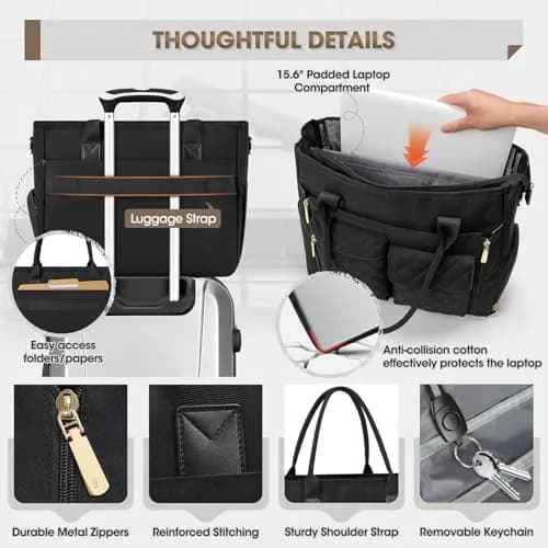 RAINSMORE Teacher Tote Bag with Lunch Compartment for Women | 15.6 inch Laptop & Insulated Side Pockets thumbnail 7