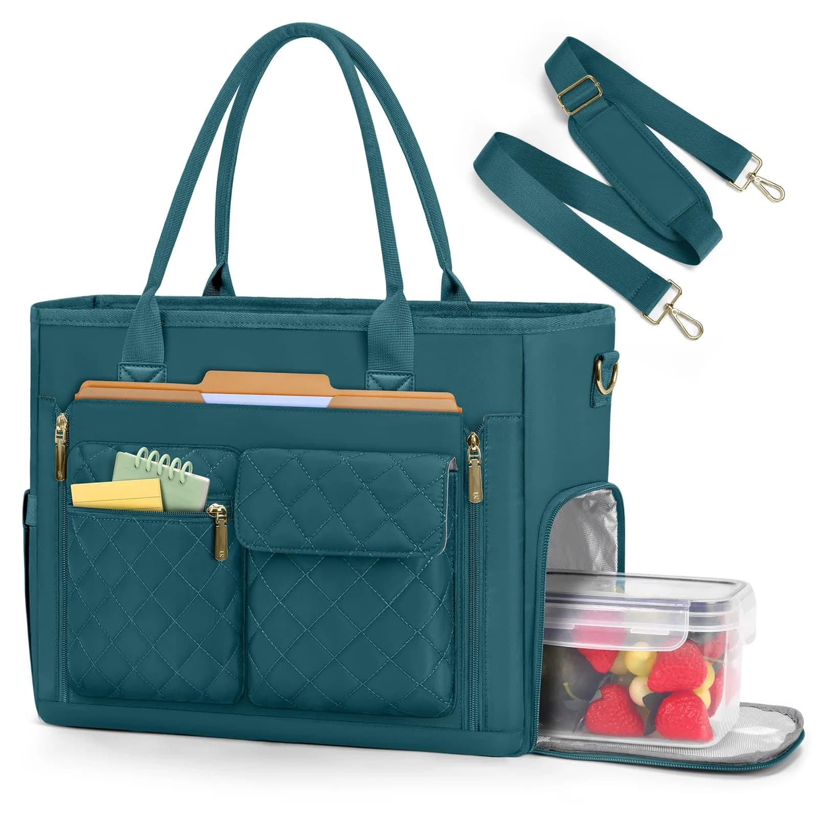 RAINSMORE Teacher Tote Bag with Lunch Compartment for Women | 15.6 inch Laptop & Insulated Side Pockets — Green / 15.6 inch