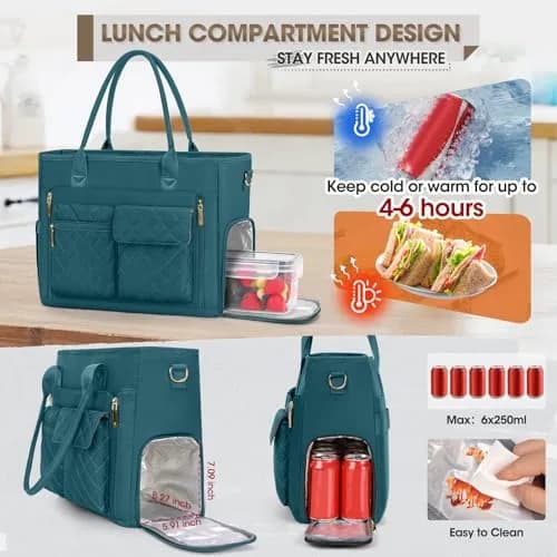 RAINSMORE Teacher Tote Bag with Lunch Compartment for Women | 15.6 inch Laptop, Water-Resistant, Multi-Pocket thumbnail 3