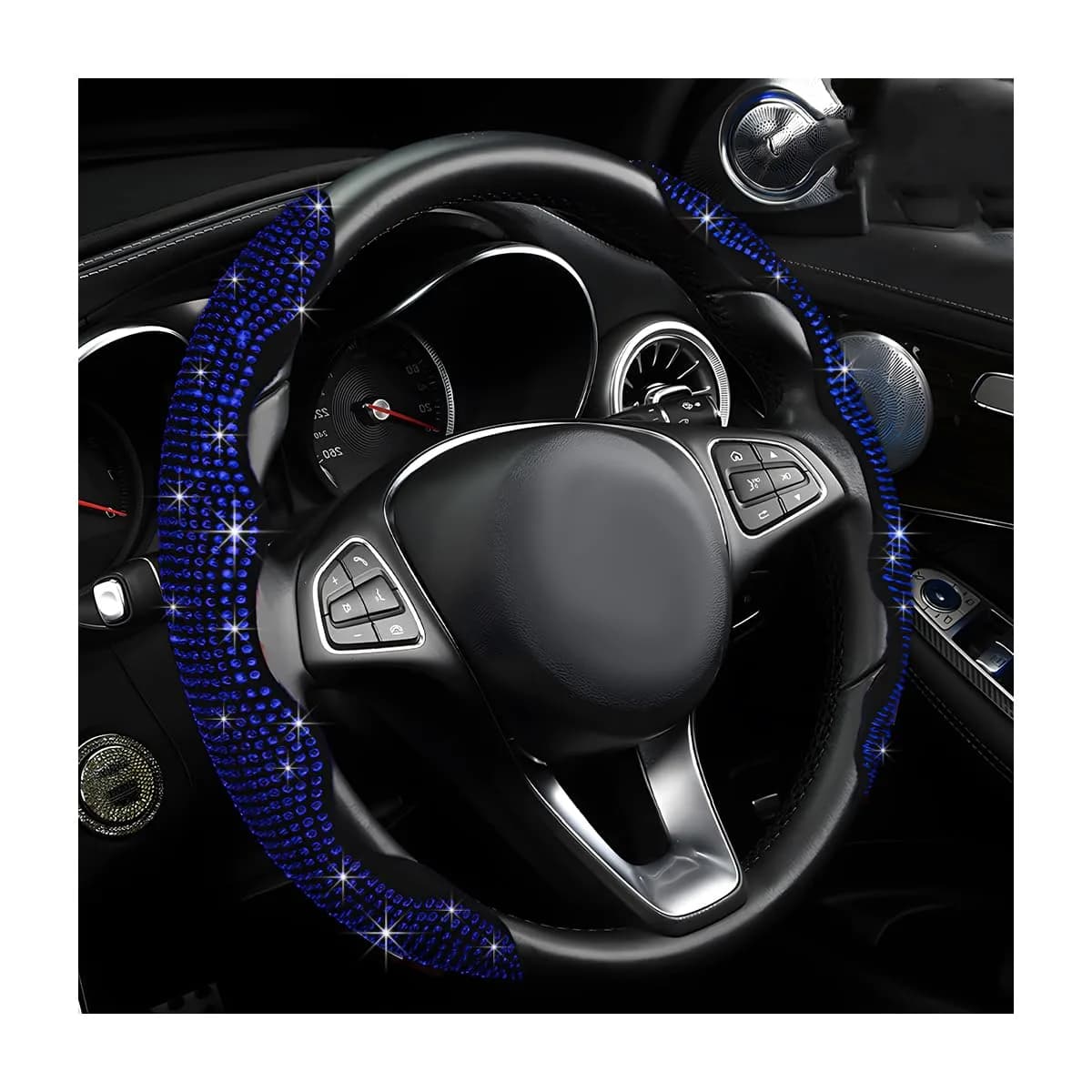 BWBWND Pink 2 PCS Steering Wheel Cover with Crystal Rhinestones | Universal Fit for 14-15.6 Inch Wheels — Blue