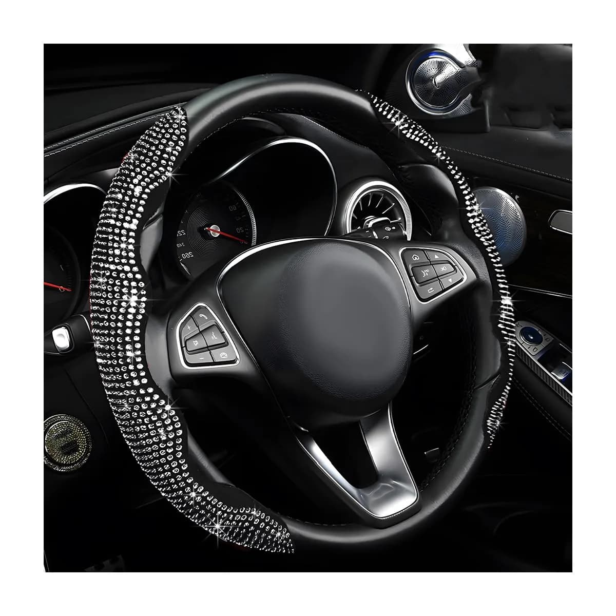 BWBWND Pink 2 PCS Steering Wheel Cover with Crystal Rhinestones | Universal Fit for 14-15.6 Inch Wheels — White