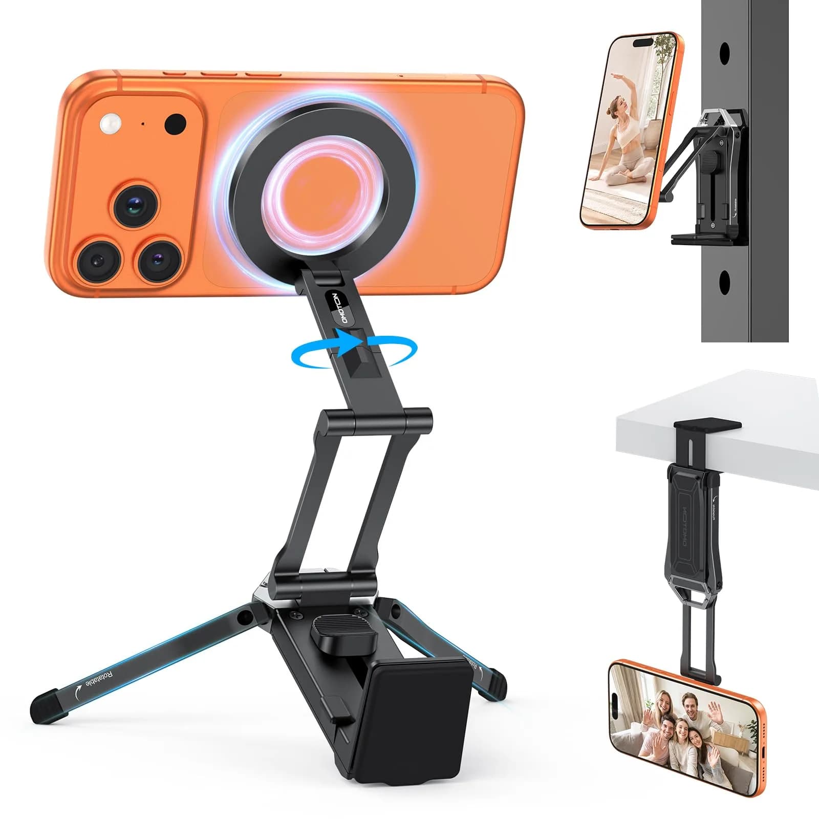 OMOTON TP02 Magnetic Phone Tripod for MagSafe, 360° Pivot, Clamp & Stand | Compact & Versatile