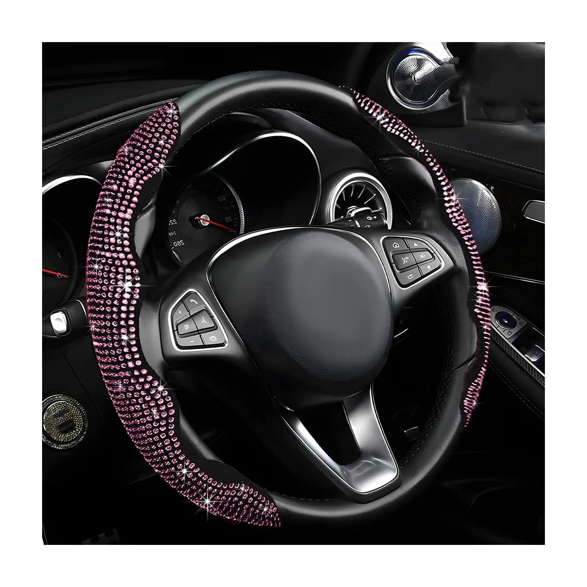 BWBWND Pink 2 PCS Steering Wheel Cover with Crystal Rhinestones | Universal Fit for 14-15.6 Inch Wheels