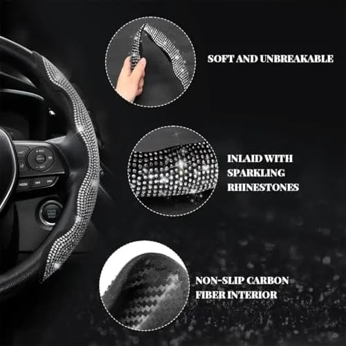BWBWND Pink 2 PCS Steering Wheel Cover with Crystal Rhinestones | Universal Fit for 14-15.6 Inch Wheels thumbnail 4