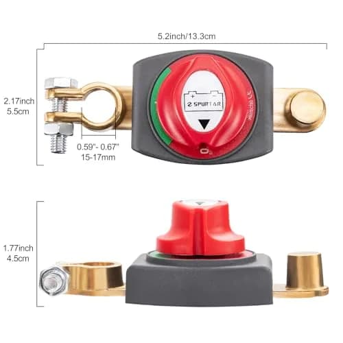Spurtar Red Top Post Battery Disconnect Switch 12V-48V 275A | Heavy Duty Copper for Cars, Boats, RVs thumbnail 2