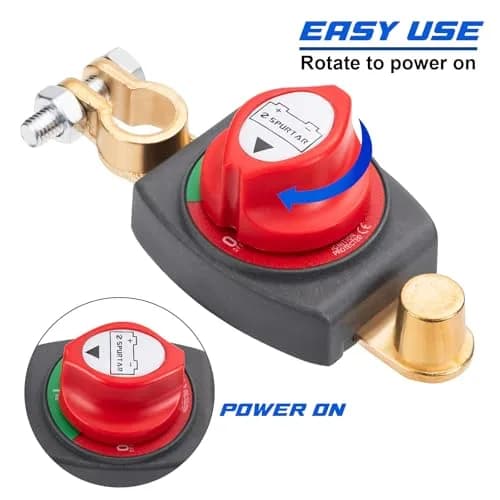 Spurtar Red Top Post Battery Disconnect Switch 12V-48V 275A | Heavy Duty Copper for Cars, Boats, RVs thumbnail 3