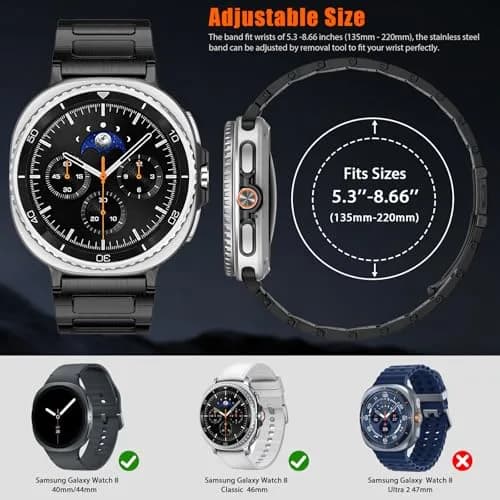 KOREDA Metal Band for Samsung Galaxy Watch 8 Classic 46mm/Galaxy Watch 8 40mm 44mm, Black, 160mm-230mm Wrist thumbnail 4