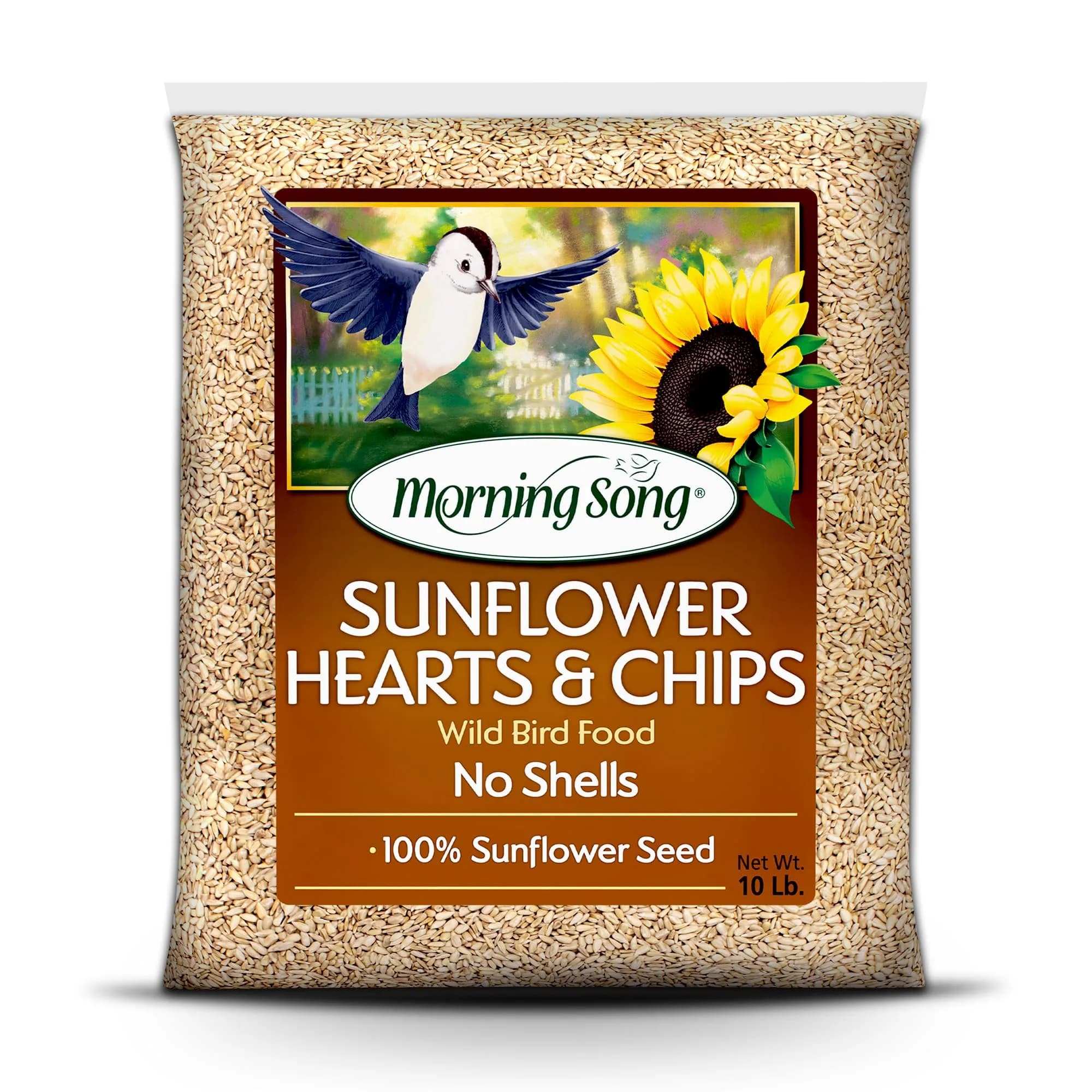 Morning Song Sunflower Hearts & Chips Wild Bird Seed 10 lb | Shell-Free, High-Energy Bird Food - main product image