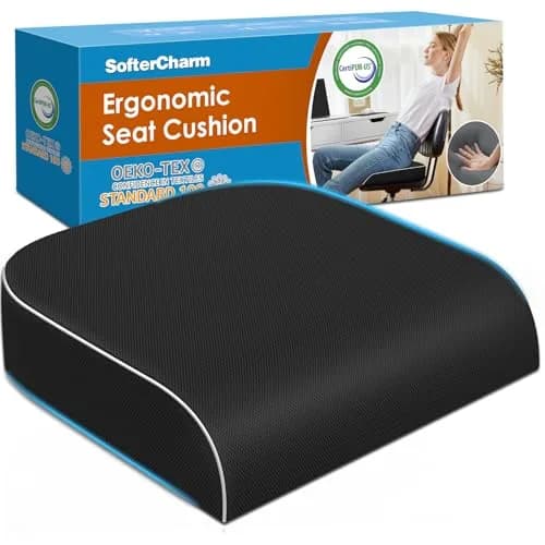 SofterCharm Black Memory Foam Office Chair Cushion | Large, 41cm (16.14") thumbnail 1