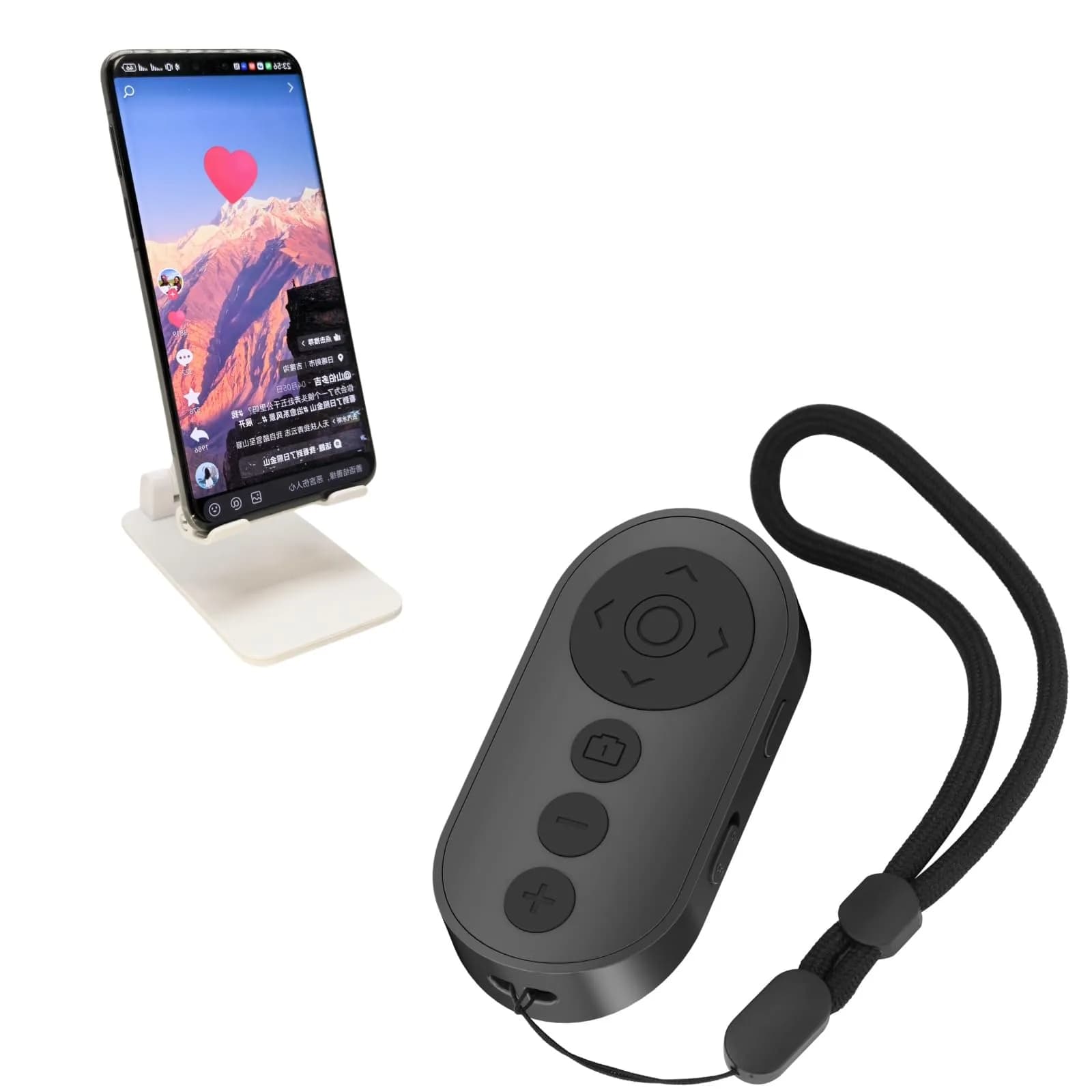 Aistraunix Wireless Remote Control for TikTok & Cameras 10m (33ft) | Zoom, Page Turner, USB-C Rechargeable — 1Black with Holder