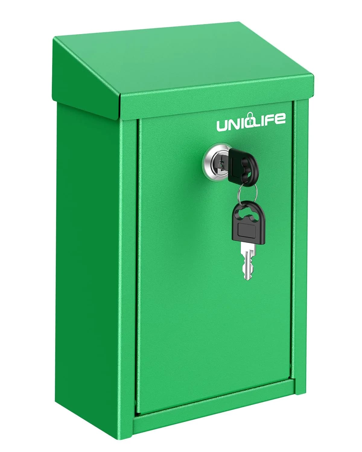 Uniclife Green Metal Donation Box, Wall Mounted Mailbox for Outside 26 cm (9.6 in) | Secure Key Drop Box with Dual Slots — Green