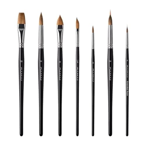 Fuumuui 7pcs Sable Watercolor Brush Set with Extended Needle, Round, Flat, Dagger, Cat's Tongue Shapes | Professional Artist Detail & Wash Painting thumbnail 1