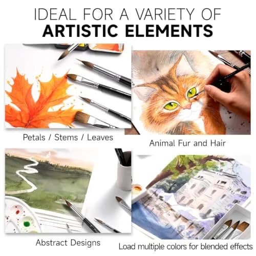 Fuumuui 7pcs Sable Watercolor Brush Set with Extended Needle, Round, Flat, Dagger, Cat's Tongue Shapes | Professional Artist Detail & Wash Painting thumbnail 7