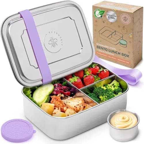 Everseuly Stainless Steel Bento Box with Condiment Container - Lavender, 1.1L (37oz) | Leakproof Compartment Lunch Box for Adults thumbnail 1