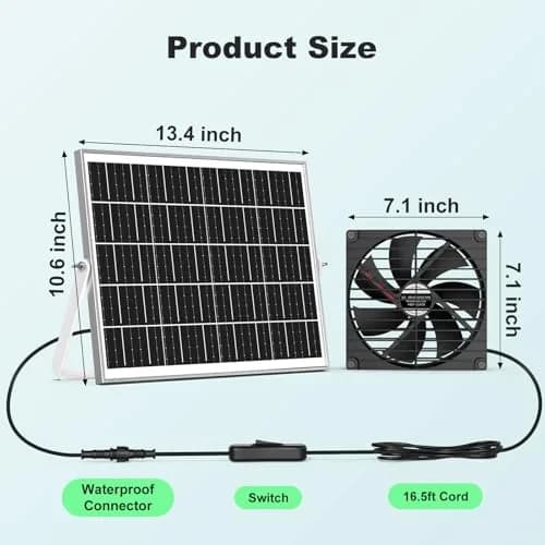 pqins Solar Greenhouse Fan 2 Pack, 7.1" 900 CFM 50W Solar Powered Exhaust Fan with 16.5 ft Cord | Automatic Ventilation for Greenhouses and Coops thumbnail 2