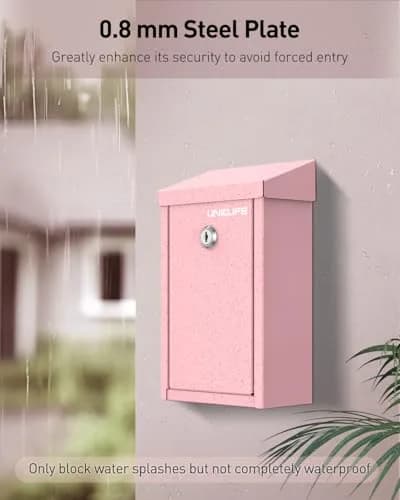 Uniclife Pink Metal Donation Box, Wall Mounted Mailbox for Outside 23.6cm (9.3in) H x 12.9cm (5.1in) W x 7.6cm (3in) D | Secure Key Drop Box for Home Office Business thumbnail 3