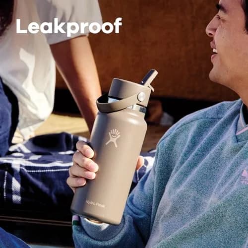 Hydro Flask Water Bottle - Insulated Stainless Steel - Wide Mouth, 32 Oz, Leakproof, Refillable, Linen Rose Gold thumbnail 5