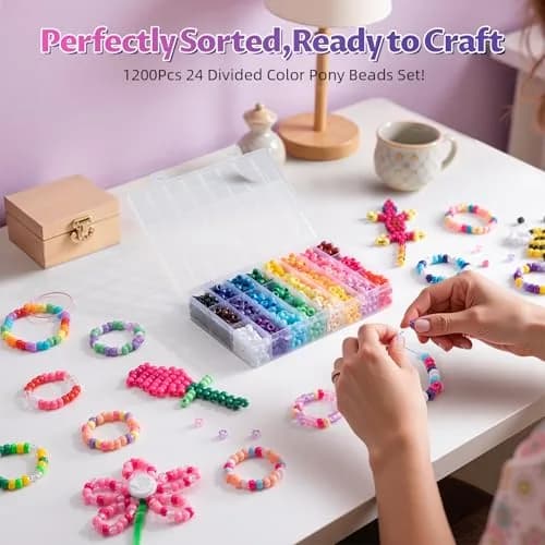 Simetufy 1200Pcs Pony Beads, 24 Colors 6x9mm | Bulk Craft Beads for Bracelet Making thumbnail 2