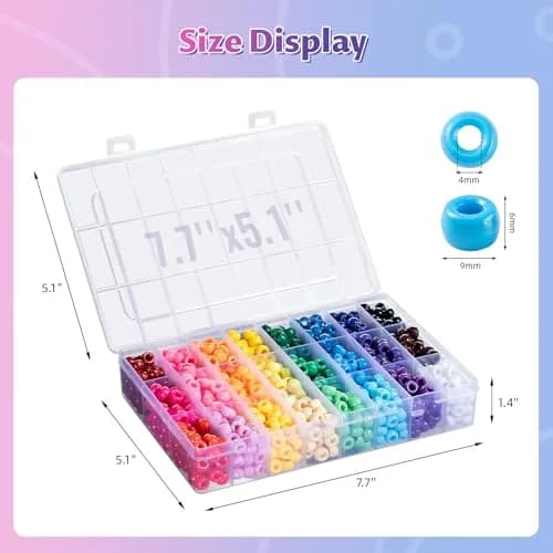 Simetufy 1200Pcs Pony Beads, 24 Colors 6x9mm | Bulk Craft Beads for Bracelet Making thumbnail 3