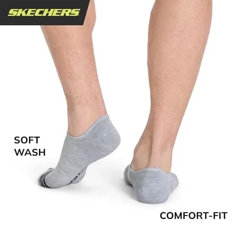 Skechers Men's Slip-ins 6-Pack Performance No Show Socks, White/Light Grey/Black, Shoe Size 10-13 thumbnail 4