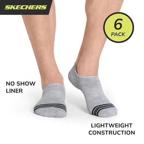 Skechers Men's Slip-ins 6-Pack Performance No Show Socks, White/Light Grey/Black, Shoe Size 10-13 thumbnail 2