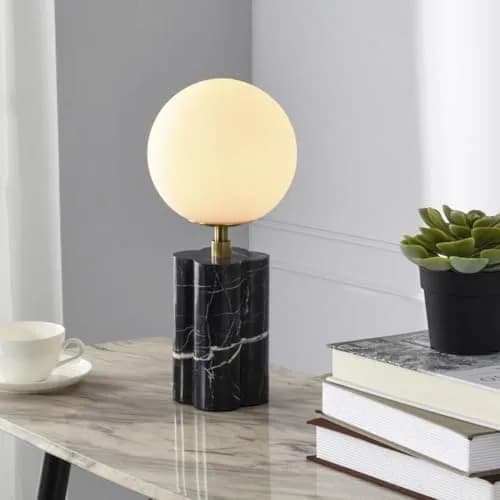 Stylecraft Home Collection TDL212138DS 15W Table Lamp - Black Marble | Modern Orb Shade with Dimmer thumbnail 5