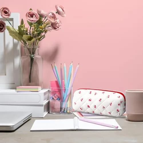 Sherr Cherry Pencil Case Cute Pencil Pouch | Lightweight, Travel-Friendly, Cotton, Zipper, 7.48 x 2.36 x 3.15 inches thumbnail 5