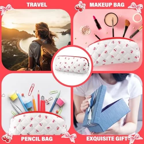 Sherr Cherry Pencil Case Cute Pencil Pouch | Lightweight, Travel-Friendly, Cotton, Zipper, 7.48 x 2.36 x 3.15 inches thumbnail 6