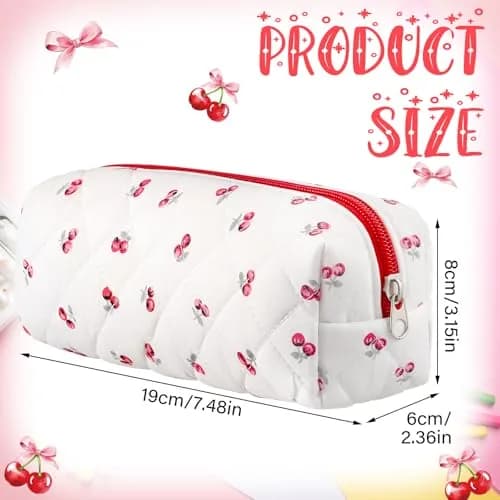 Sherr Cherry Pencil Case Cute Pencil Pouch | Lightweight, Travel-Friendly, Cotton, Zipper, 7.48 x 2.36 x 3.15 inches thumbnail 2