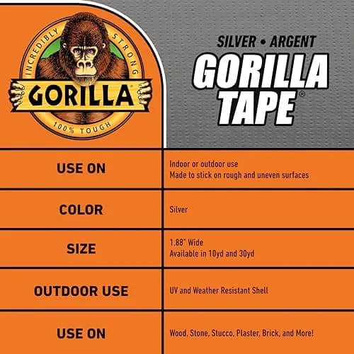 Gorilla Tape Silver 1.88 in x 10 yd (Pack of 6) | Triple Layer Strength for Tough Jobs thumbnail 5
