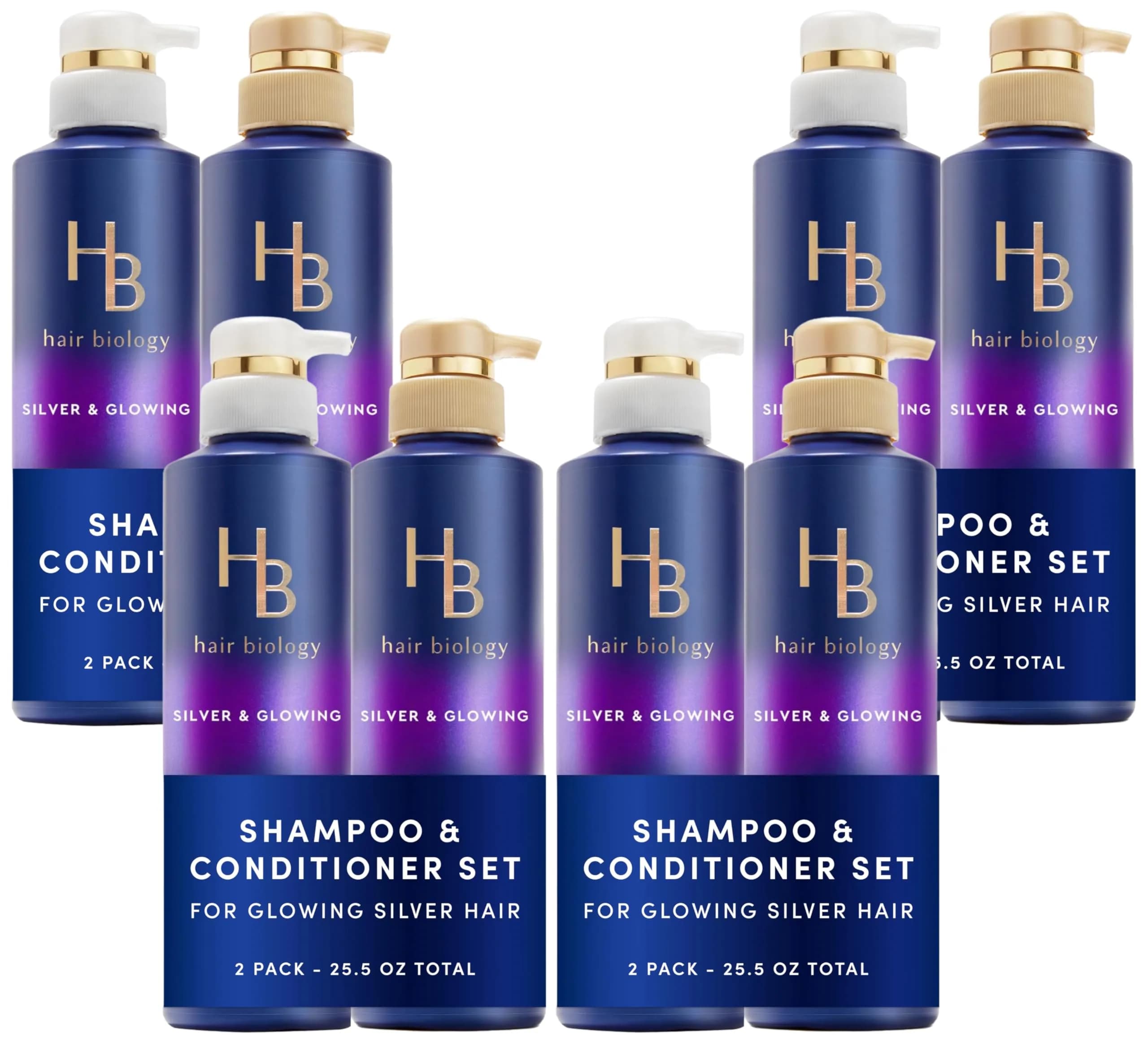 Hair Biology Biotin-Infused Purple Shampoo & Conditioner Set for Grey Hair | Anti-Brassiness, Moisturizing, Color-Safe, Silver & Glowing, 12.8 Fl Oz Each, 2 Pack — 25.6 Fl Oz