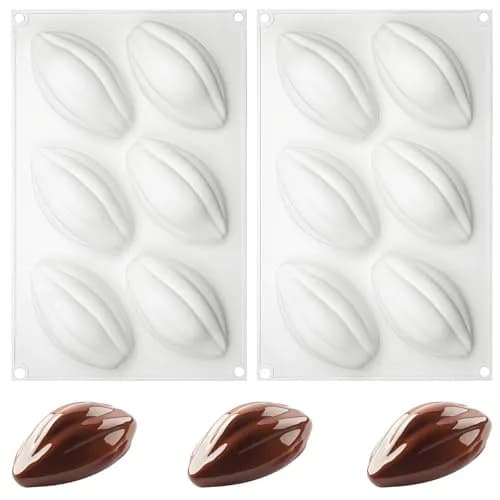 Fchil Silicone Cocoa Bean Mold 6-Cavity (2 Molds, 12 Cavities Total) | Professional Chocolate Candy Making thumbnail 1