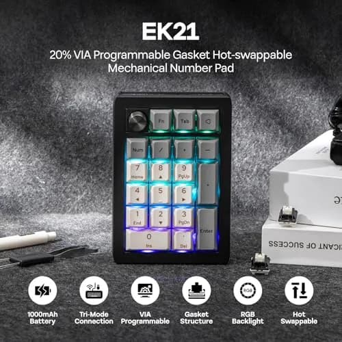 EPOMAKER EK21 VIA Gasket Numpad 20 Keys + Knob | Hot-Swappable Mechanical Keyboard with RGB Backlight & 1000mAh Battery thumbnail 2