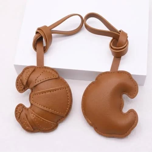 Fuerxy Brown Croissant Bag Charm, Fashin Bread Charm | Stylish & Durable Accessory thumbnail 3