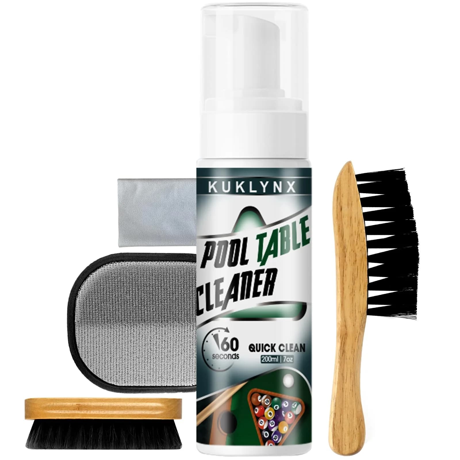 KukLynx Pool Table Cleaning Kit with Foam Spray & Brushes | Professional Billiards Accessories (70-120c) - main product image