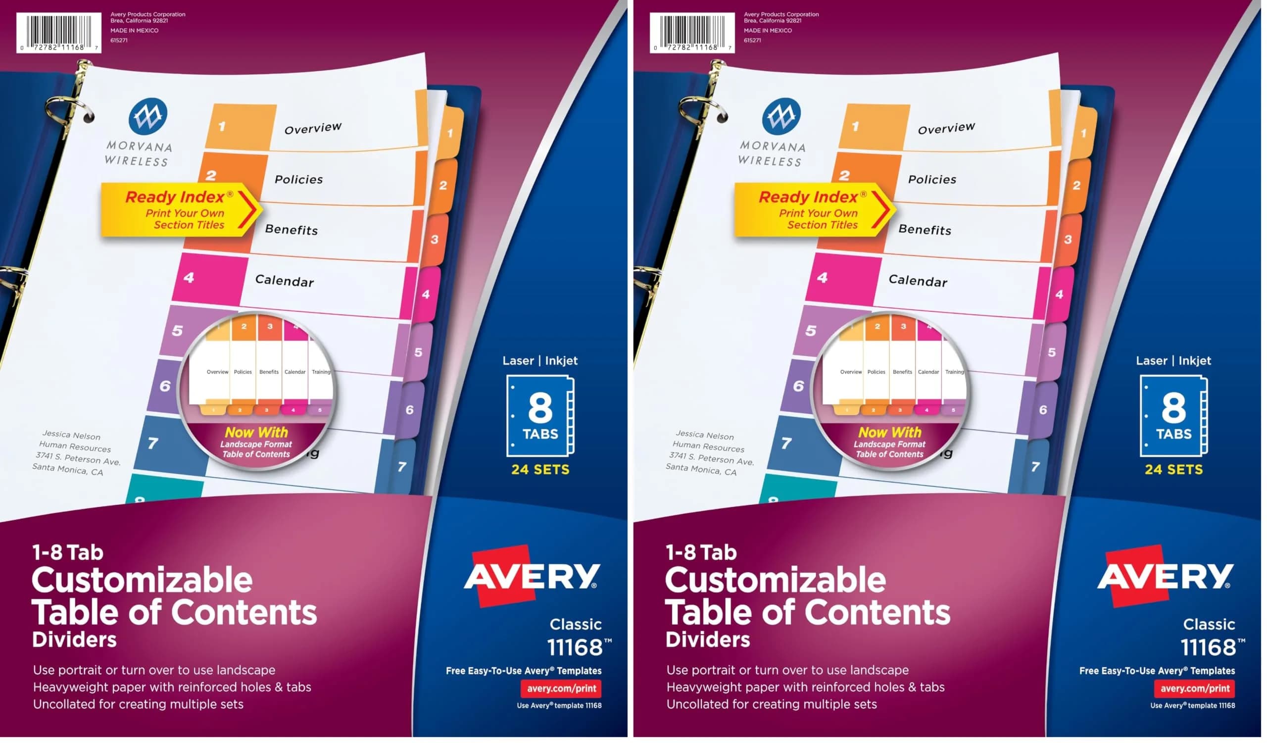 Avery Ready Index 8-Tab Dividers, Multicolor, 24 Sets of 8 Tabs (48 Total Sets) | Customizable Table of Contents for 3-Ring Binders — Multicolor