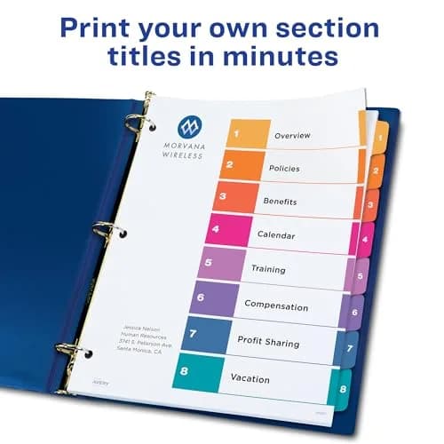 Avery Ready Index 8-Tab Dividers, Multicolor, 24 Sets of 8 Tabs (48 Total Sets) | Customizable Table of Contents for 3-Ring Binders thumbnail 2
