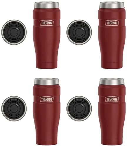 THERMOS Stainless King Vacuum-Insulated Travel Tumbler 16oz (590ml) Rustic Red, 4-Pack | Keeps Drinks Hot 7 Hrs, Cold 18 Hrs thumbnail 1