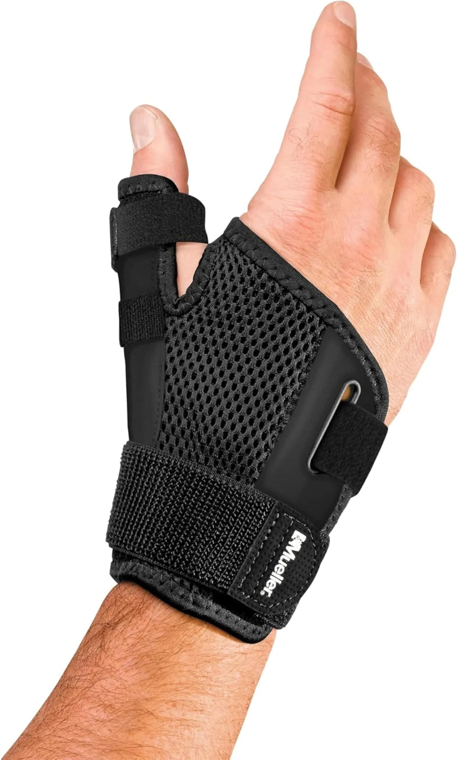 MUELLER Adjust-to-Fit Thumb Brace Spica Splint 50g (1.76 oz) | Targeted Compression for Pain Relief — Black
