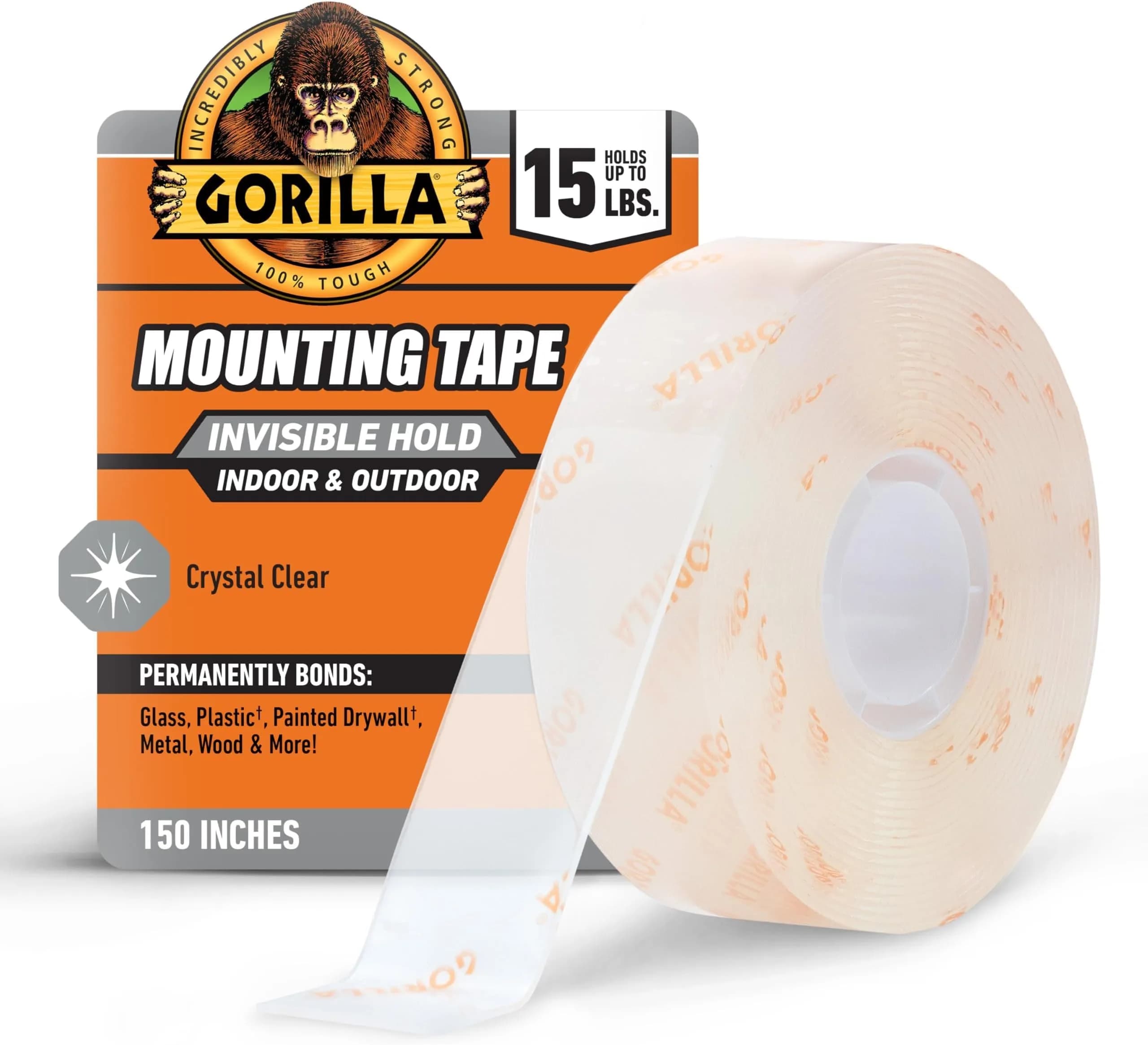 Gorilla Tough & Clear Double Sided Mounting Tape 1" x 150" (Pack of 12) | Weatherproof Clear Adhesive — Clear