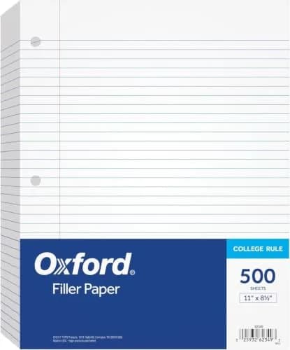 Oxford Loose Leaf Paper 8.5" x 11" | College Ruled, 500 Sheets, 3-Hole Punched (Pack of 10) thumbnail 1