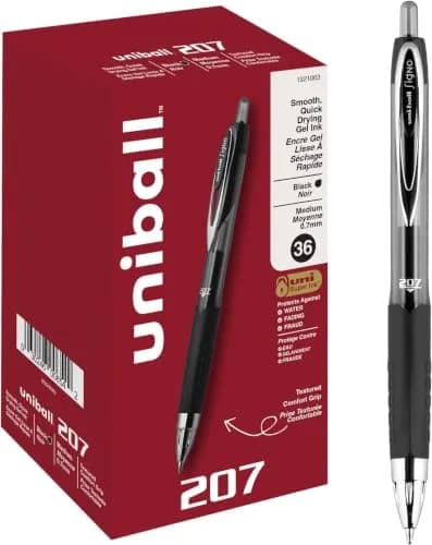 Uni-Ball 207 Retractable Gel Pens Medium Point 0.7mm Black 216 Count (Pack of 6) | Smooth Writing Gel Pens for Office & Students thumbnail 1