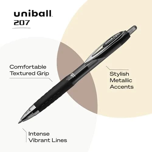 Uni-Ball 207 Retractable Gel Pens Medium Point 0.7mm Black 216 Count (Pack of 6) | Smooth Writing Gel Pens for Office & Students thumbnail 3