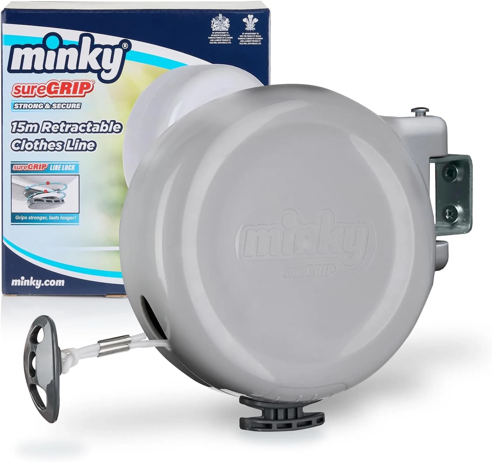 Minky Homecare Dual Retractable Clothesline 30m (98 Feet) | Heavy Duty PVC Coated Line for Outdoor Drying — Gray