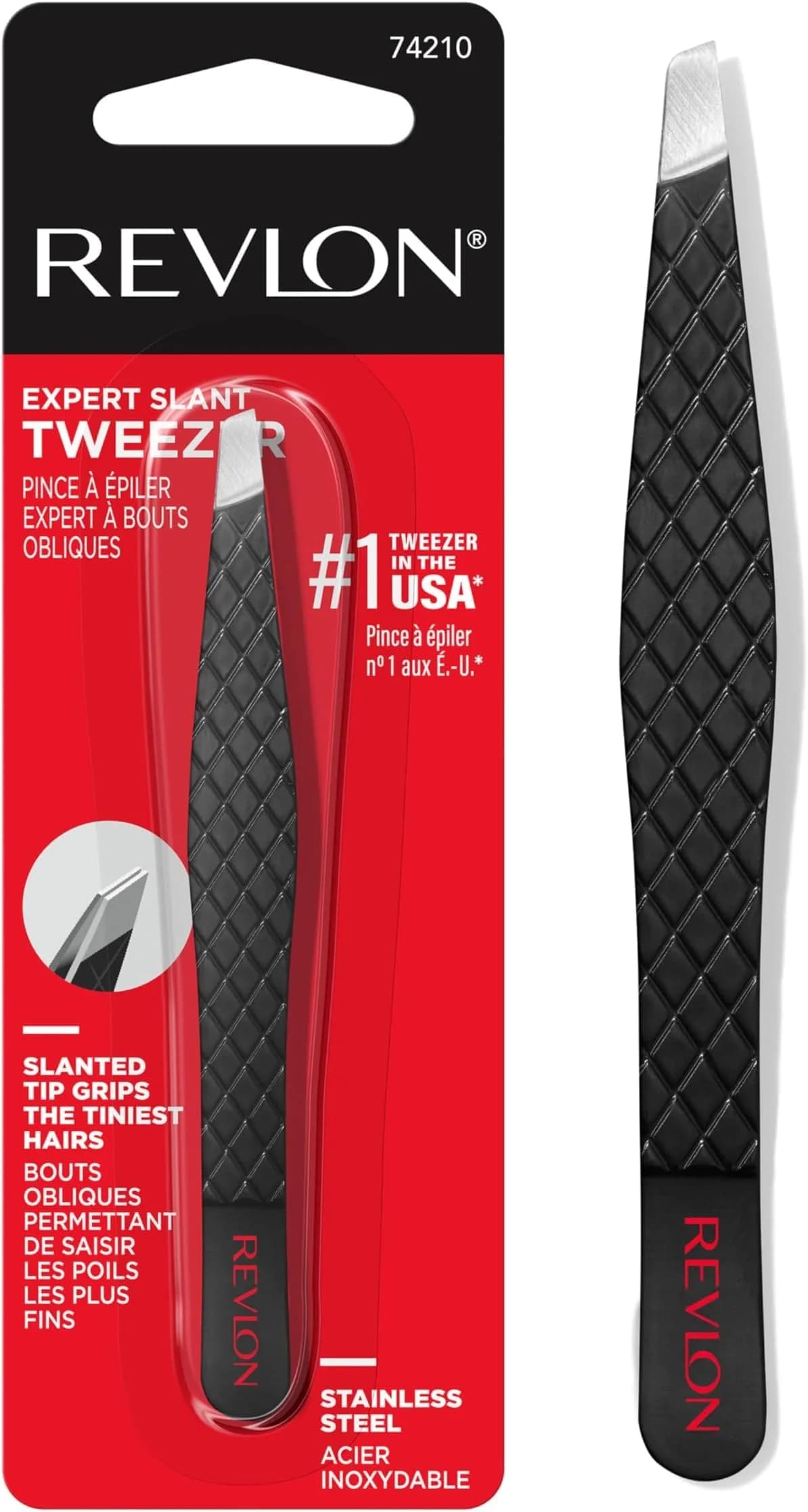 REVLON Expert Slant Tip Tweezer, Stainless Steel | Pack of 2 | 4.5 cm (1.9 in) — Pack of 12