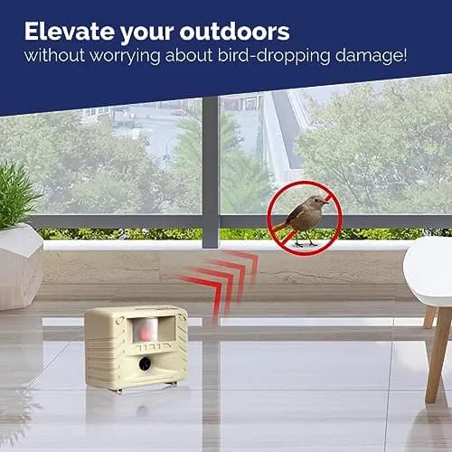 Bird-X Balcony Gard Ultrasonic Bird Preventer, Outdoor Bird Decoy with Motion-Sensor, Covers up to 900 sq. ft., 15-25 kHz Frequency | Humane Bird Deterrent thumbnail 8