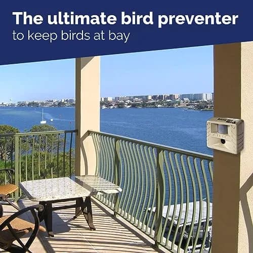 Bird-X Balcony Gard Ultrasonic Bird Preventer, Outdoor Bird Decoy with Motion-Sensor, Covers up to 900 sq. ft., 15-25 kHz Frequency | Humane Bird Deterrent thumbnail 5