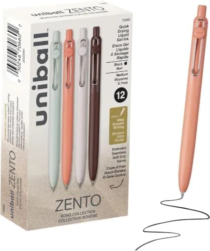 Uni-Ball Zento Liquid Gel Ink Retractable Pens, Medium Point (0.7mm), Boho Barrels, Black Ink, 144 Count | Smooth Writing Gel Pens for Students & Office thumbnail 1